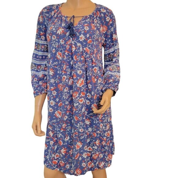 Old Navy Dress Womens Small Blue Floral Peasant Cottage Core Tassel Tie Prairie - Picture 1 of 10